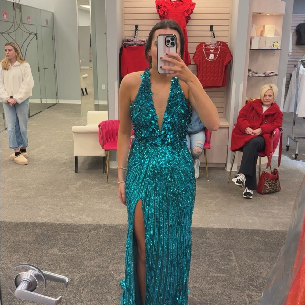 Green Sequin Halter Prom Gown